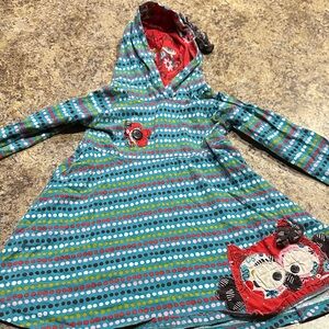 Jelly The Pug Blue and Red Polka Dot owl Kids Dress with hood